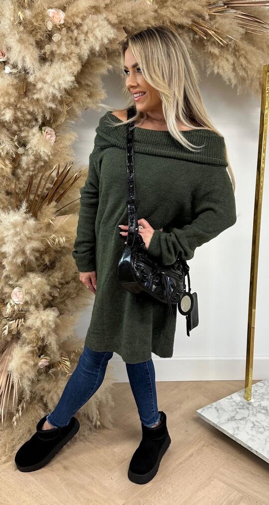 OFF SHOULDER BASIC SWEAT ARMYGREEN