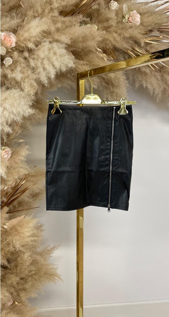 LEATHER LOOK ZIP LACE SKIRT 9020 BLACK