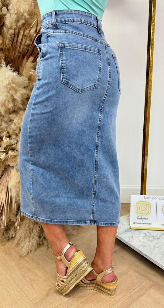 BUTTON SPLIT DENIM SKIRT 379 DENIMBLUE