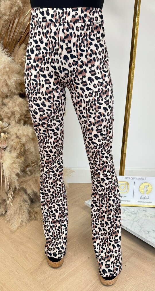 LEOPARD SOFT FLAIR PANTS 9966 TAUPE/BLACK