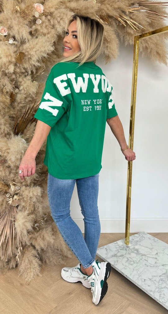 NEW YORK TEDDY TEKST TEE 7191 GREEN/OFFWHITE