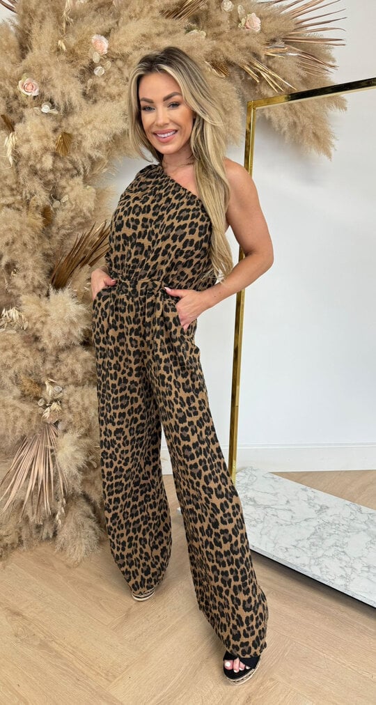 COTTON LEOPARD JUMPSUIT TAUPE/BLACK