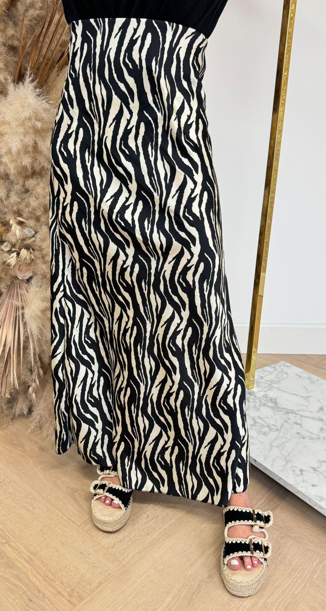 ZEBRA SATIN SKIRT LIGHTBEIGE/BLACK