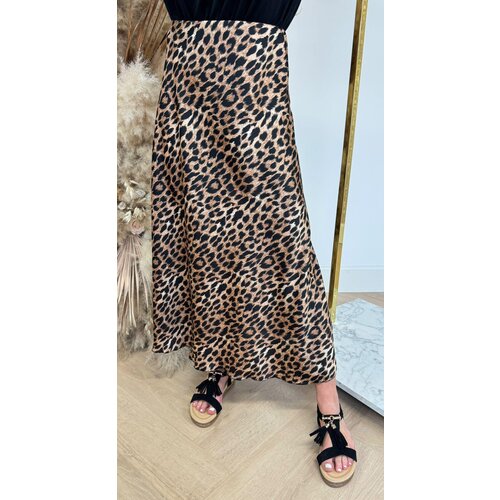 LEOPARD SATIN SKIRT CAMEL/BLACK