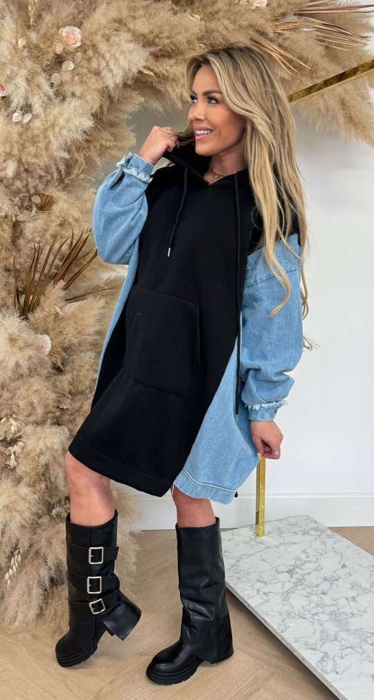 LONG DENIM HOODIE BLACK