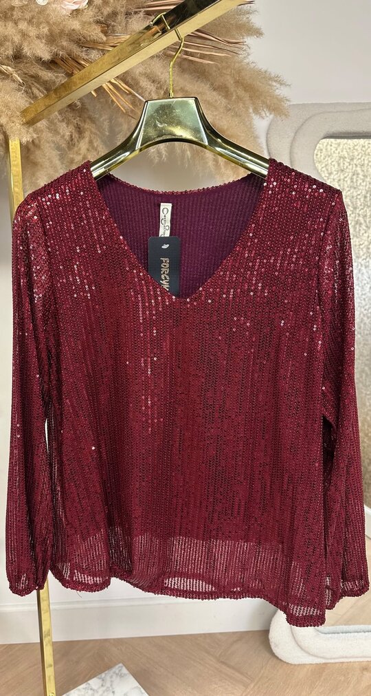 LONGSLEEVE PAILLETTEN TOP BURGUNDY