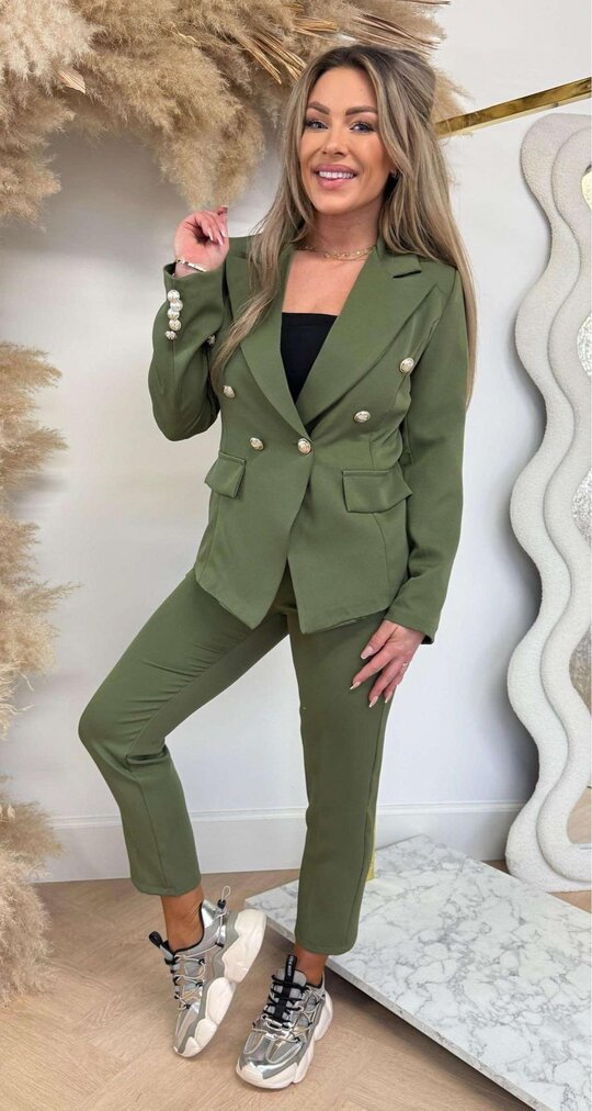 BUTTON SET BLAZER + PANTS ARMYGREEN