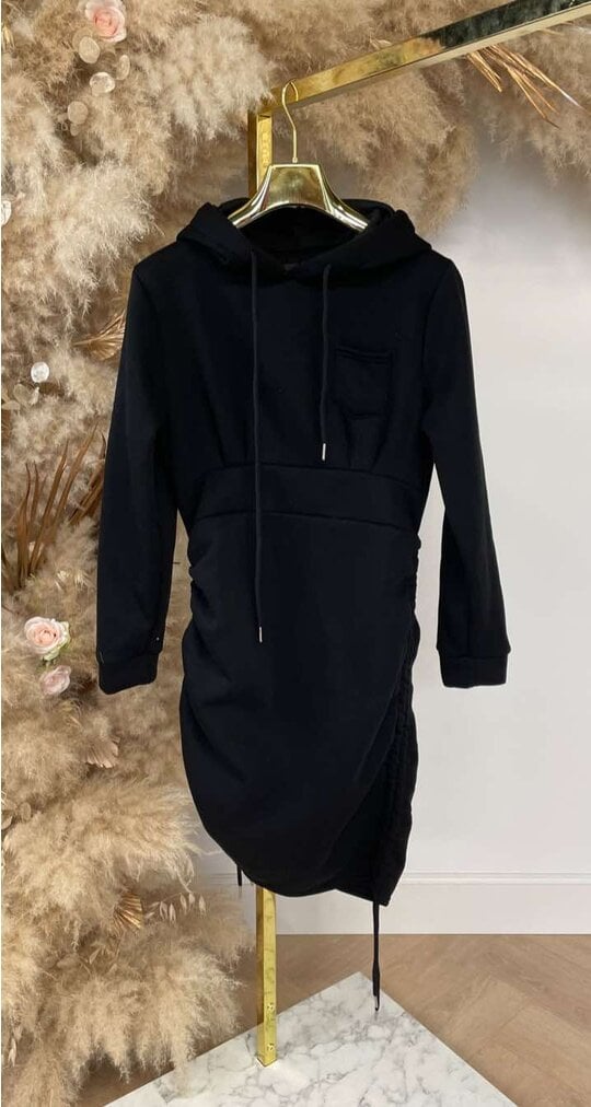 FLEECE HOODIE DRESS BLACK