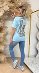 LA LEO PRINT TEKST TEE 257 ICEBLUE