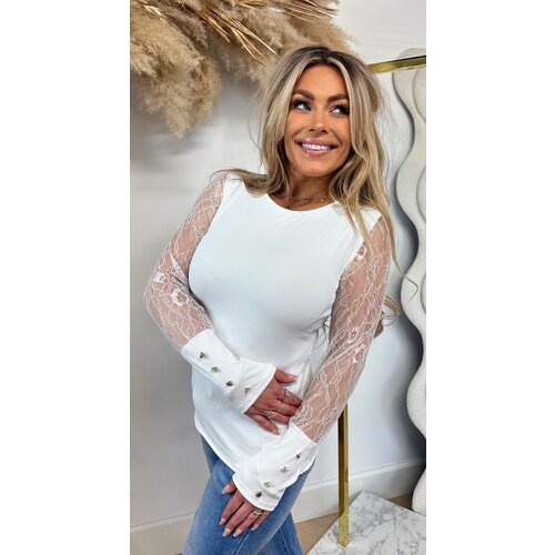 BASIC STRETCH LACE SLEEVE TOP 11819 OFFWHITE BASIC STRETCH LACE SLEEVE TOP 11819 OFFWHITE