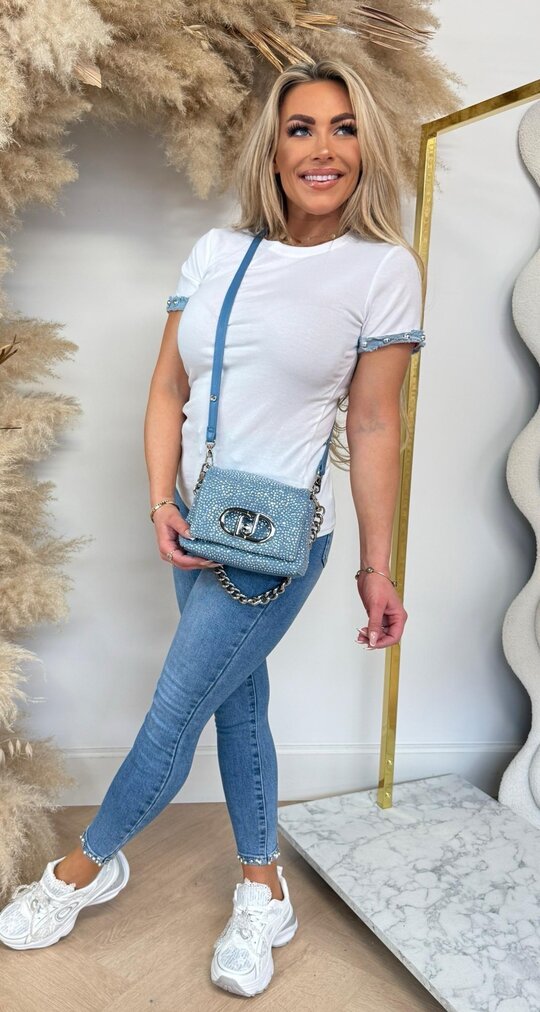 DENIM STUDS TEE 20193 WHITE
