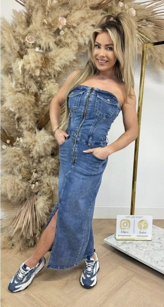 ZIP DENIM SPLIT DRESS 2571 DENIMBLUE