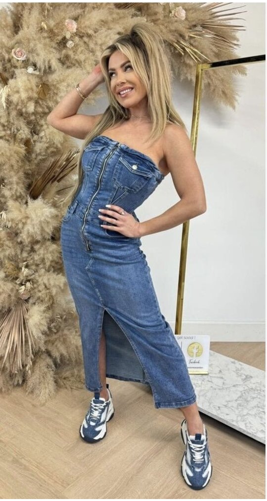 ZIP DENIM SPLIT DRESS 2571 DENIMBLUE