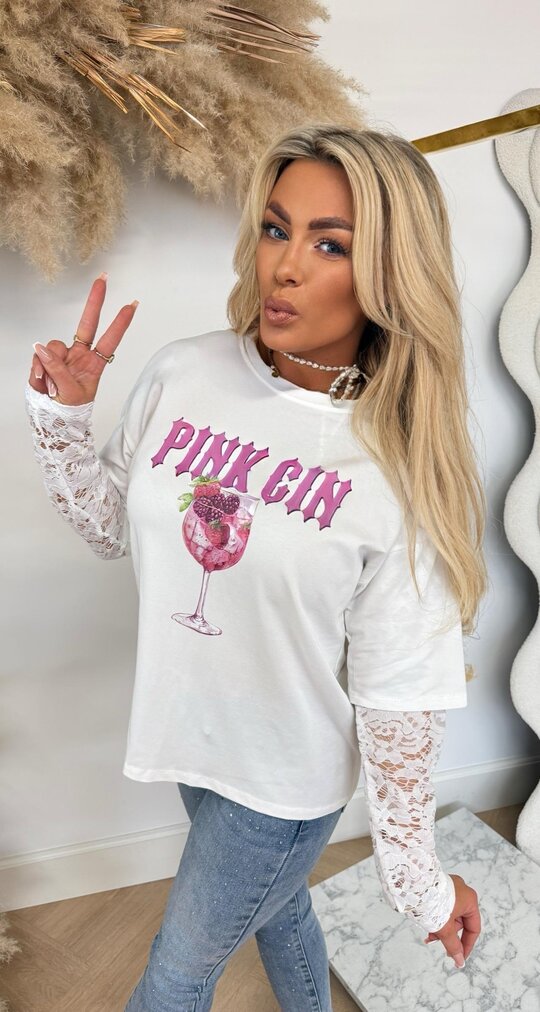 PINK GIN LACE SLEEVE TOP 60226 OFF WHITE