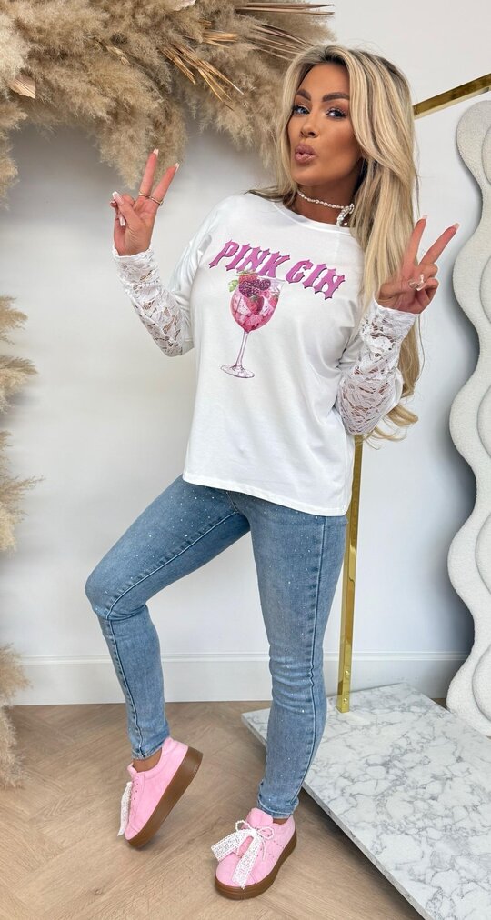 PINK GIN LACE SLEEVE TOP 60226 OFF WHITE