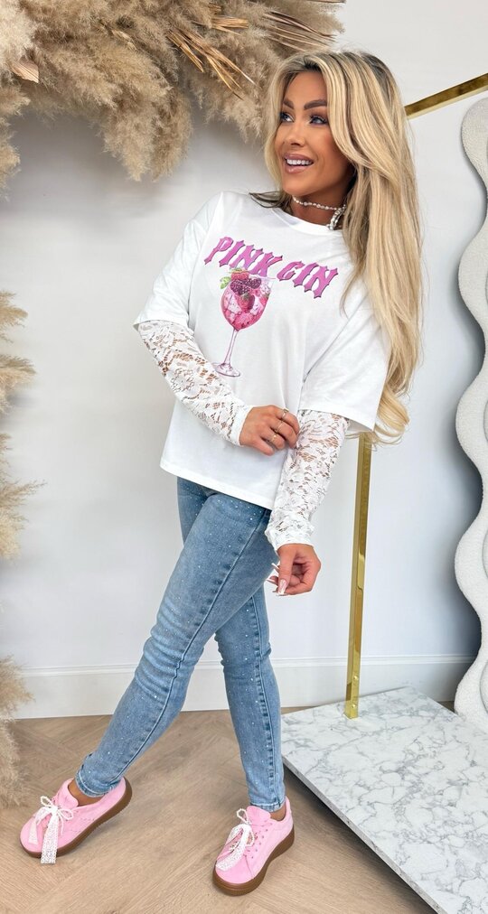 PINK GIN LACE SLEEVE TOP 60226 OFF WHITE