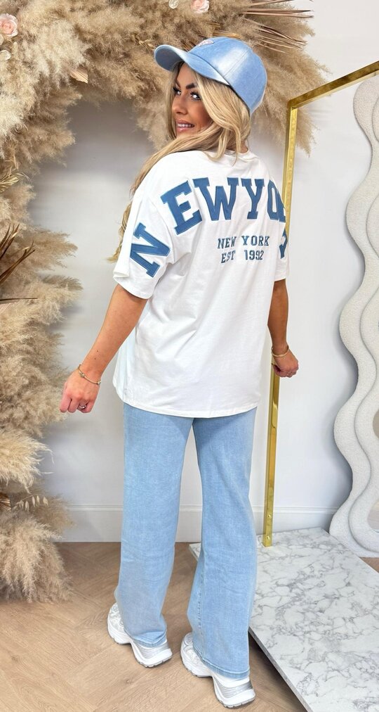 NEW YORK BACK T SHIRT 7227 OFFWHITE/BLUE