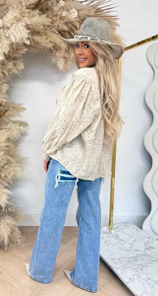 LOVI BRODERIE BLOUSE BEIGE