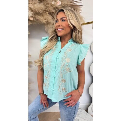 BOHO EMBROIDER BLOUSE CH127 AQUA BOHO EMBROIDER BLOUSE CH127 AQUA