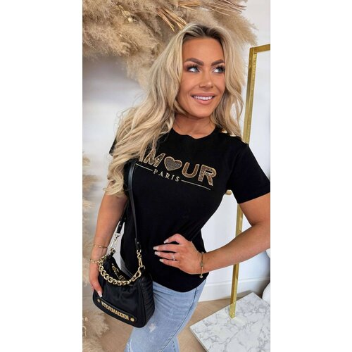 AMOUR SEQUIN BUTTON TEE 622 BLACK AMOUR SEQUIN BUTTON TEE 622 BLACK