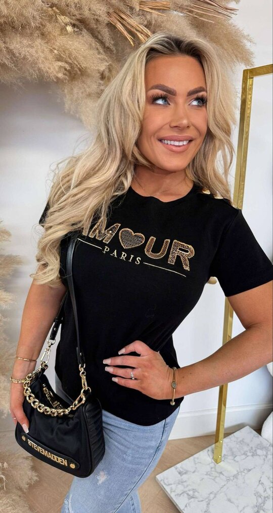 AMOUR SEQUIN BUTTON TEE 622 BLACK