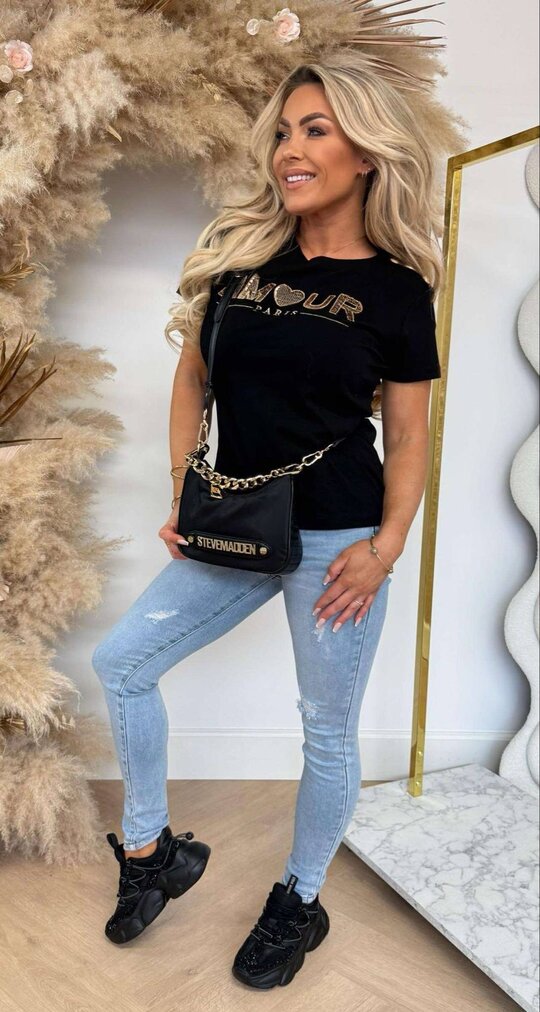 AMOUR SEQUIN BUTTON TEE 622 BLACK