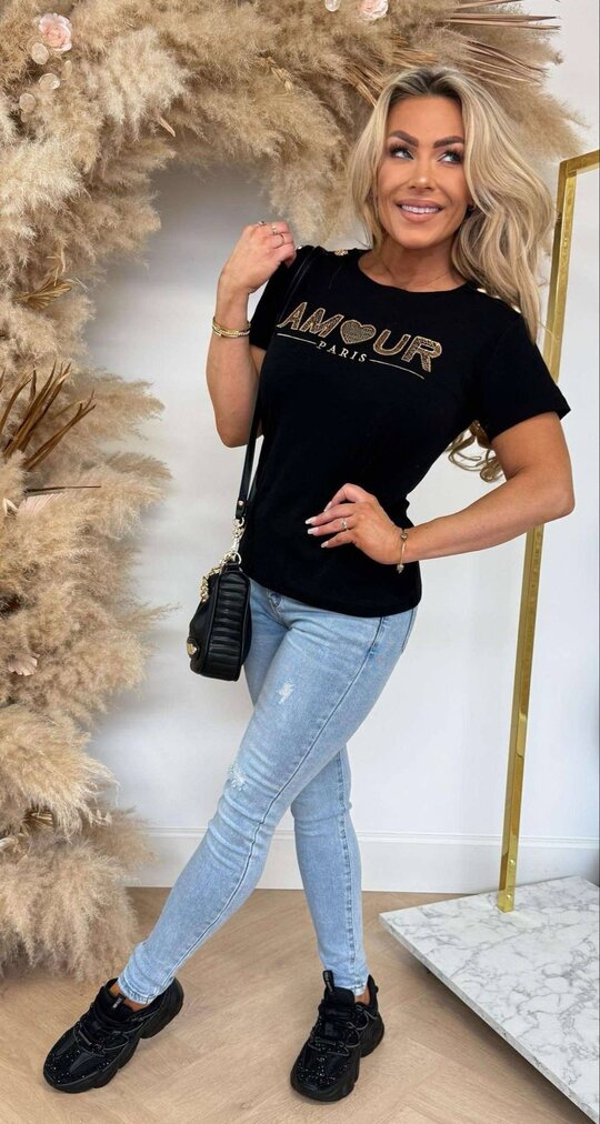 AMOUR SEQUIN BUTTON TEE 622 BLACK