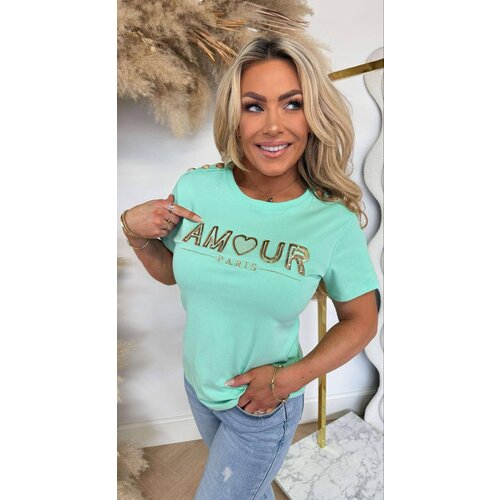 AMOUR SEQUIN BUTTON TEE 622 MINT AMOUR SEQUIN BUTTON TEE 622 MINT