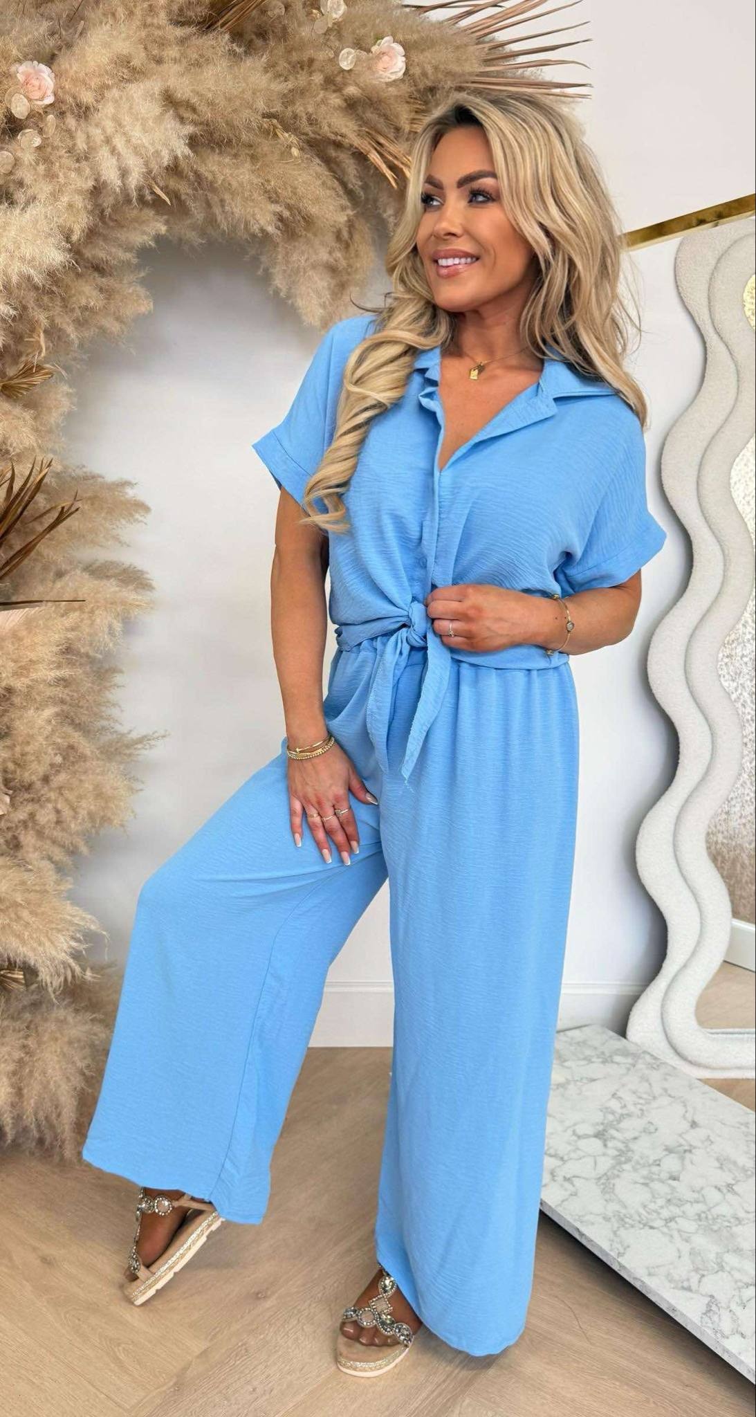 SUMMER VIBE SET BLOUSE+PANTS ICEBLUE