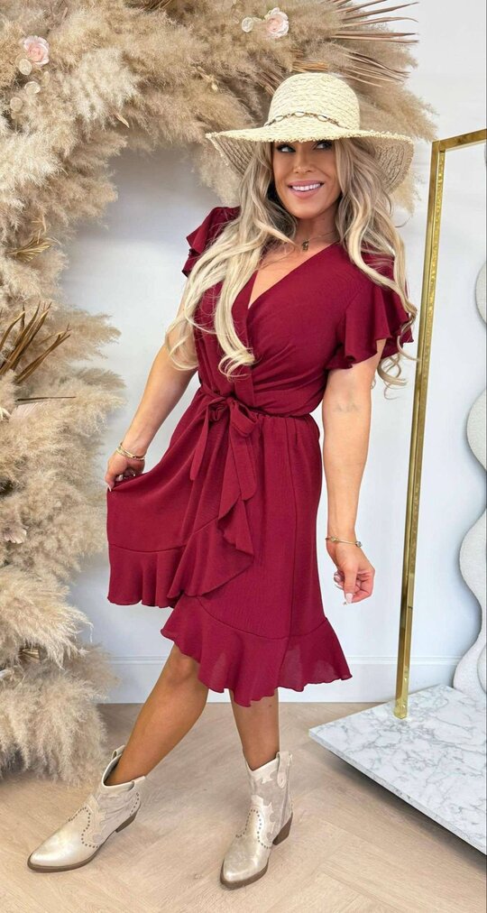 SUMMER RUFFLY DRESS DARK RED