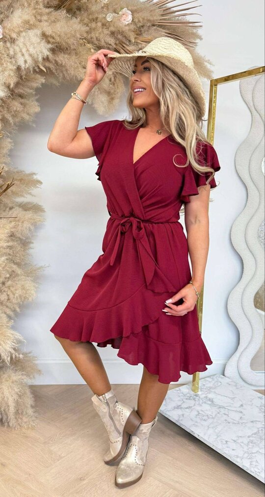 SUMMER RUFFLY DRESS DARK RED