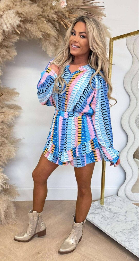BESTSELLER PRINT SET SHORT+BLOUSE BLUE