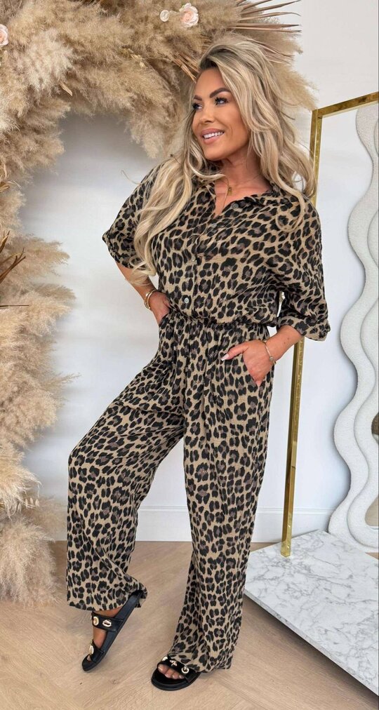 LEOPARD COTTON JUMPSUIT BEIGE/BLACK