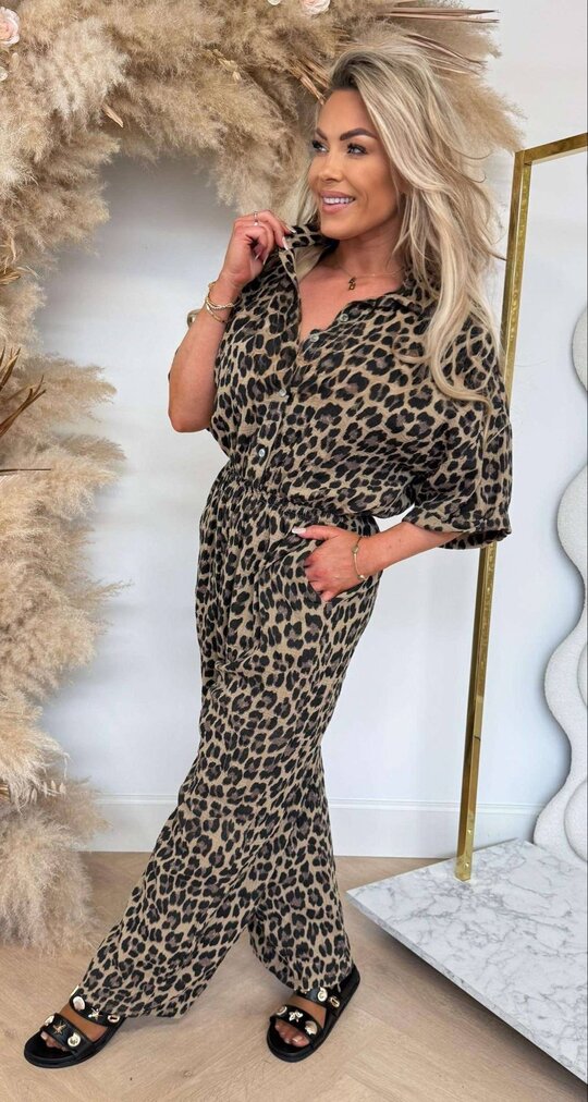 LEOPARD COTTON JUMPSUIT BEIGE/BLACK