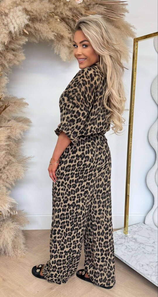 LEOPARD COTTON JUMPSUIT BEIGE/BLACK