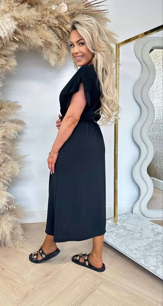 NOELIA RUFFLE DRESS LONG BLACK