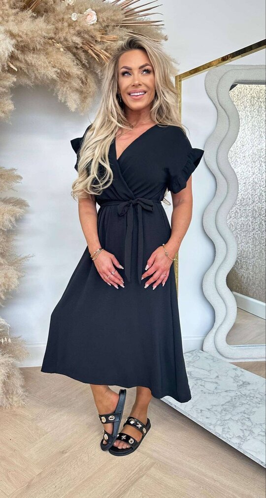 NOELIA RUFFLE DRESS LONG BLACK