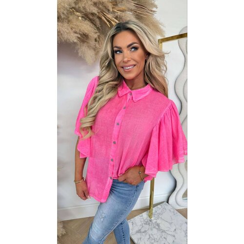 ROUCHE BLOUSE NEON PINK ROUCHE BLOUSE NEON PINK