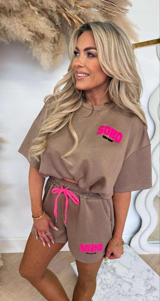 SOHO NEW YORK SET DARK TAUPE/NEON PINK