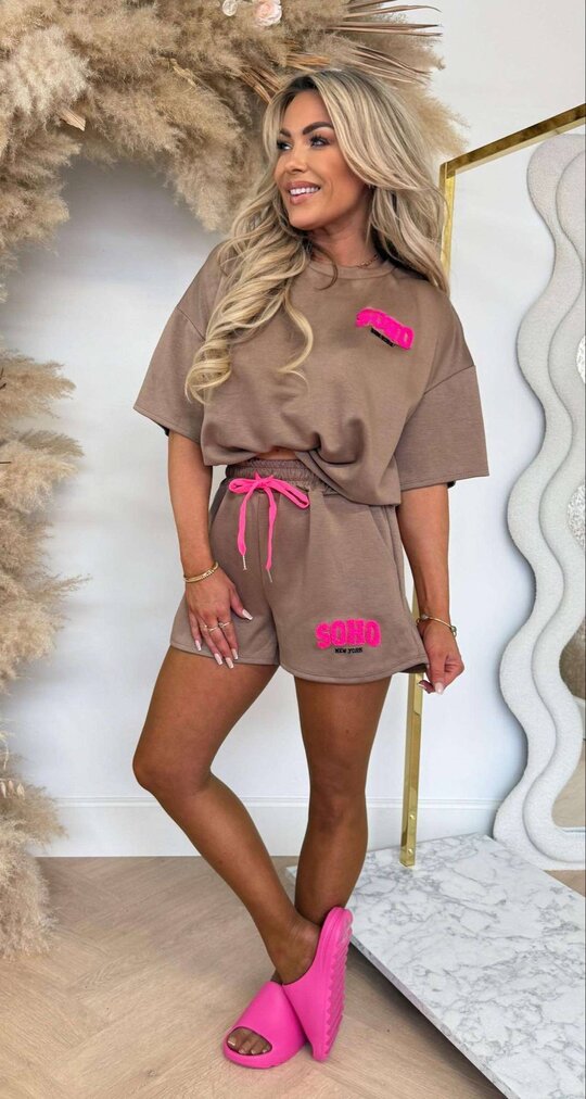 SOHO NEW YORK SET DARK TAUPE/NEON PINK