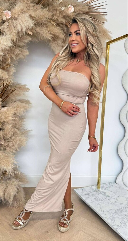 STRAPLESS BASIC CUP DRESS BEIGE