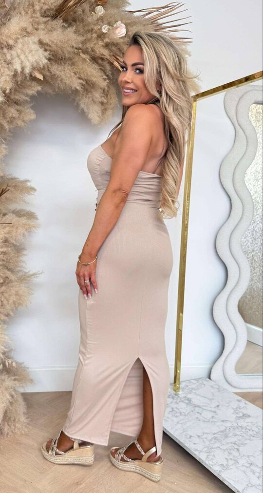 STRAPLESS BASIC CUP DRESS BEIGE