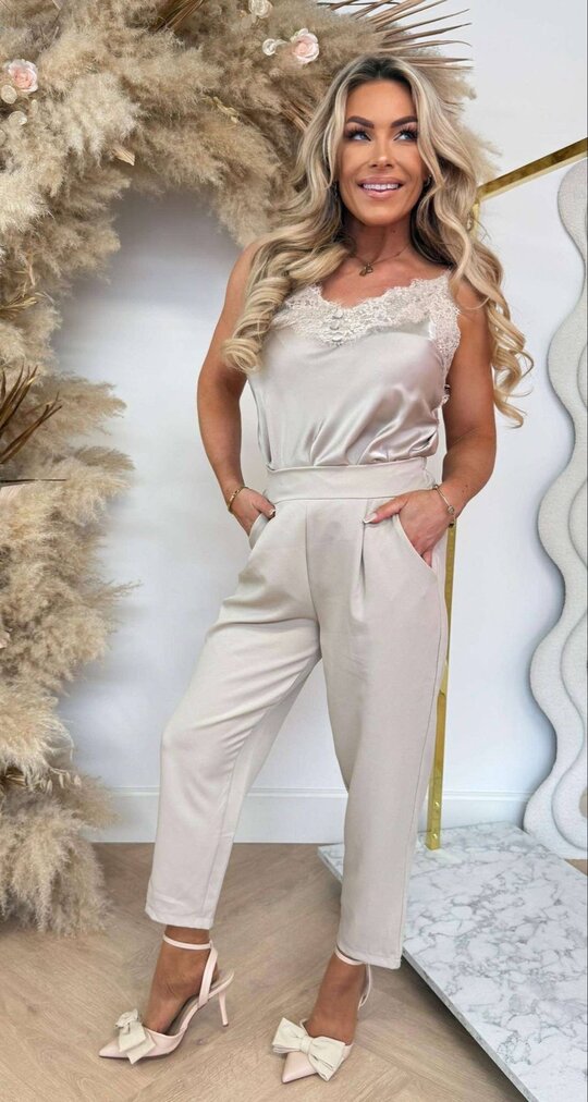 SATIN SPAGHETTI LACE TOP CHAMPAGNE