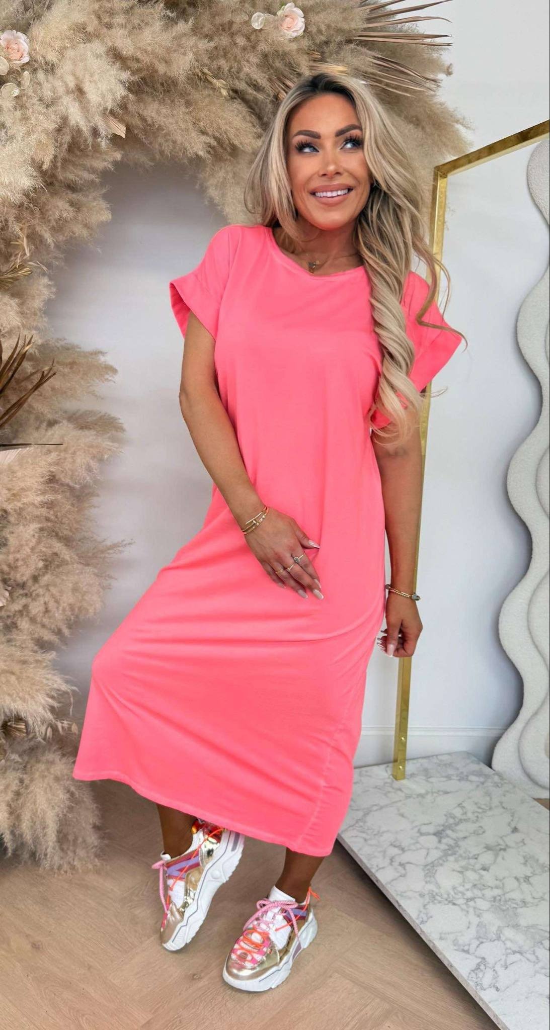 OVERSIZED BASIC DRESS 590028 NEONCORAL