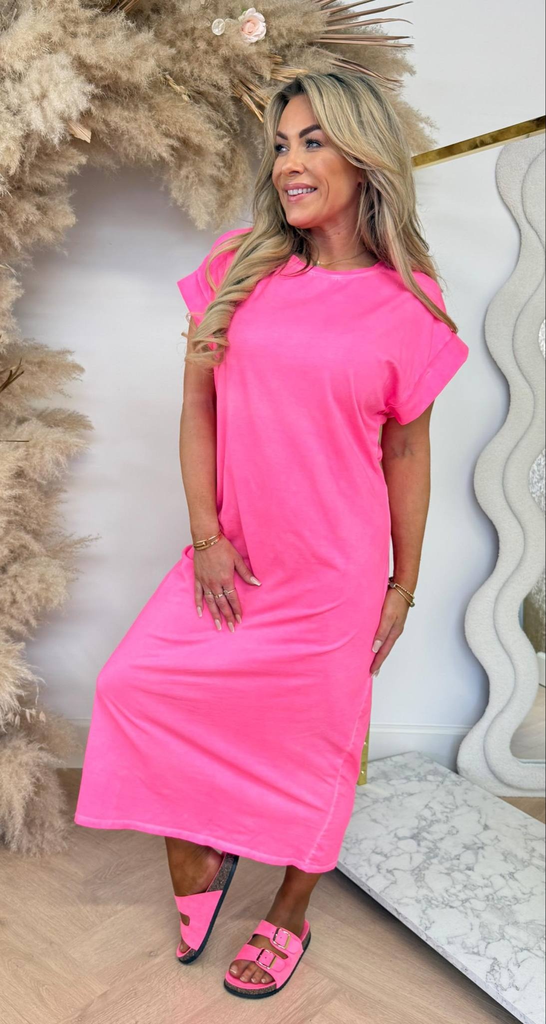 OVERSIZED BASIC DRESS 590028 NEONPINK