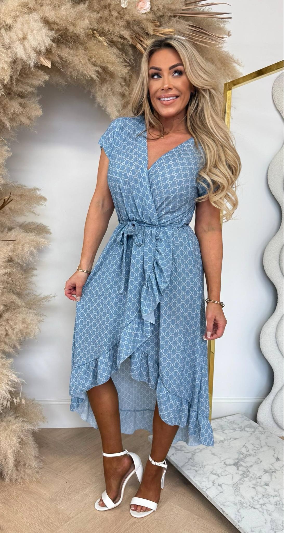 INSPIRED CIRCLE RUFFLE DRESS BLUE