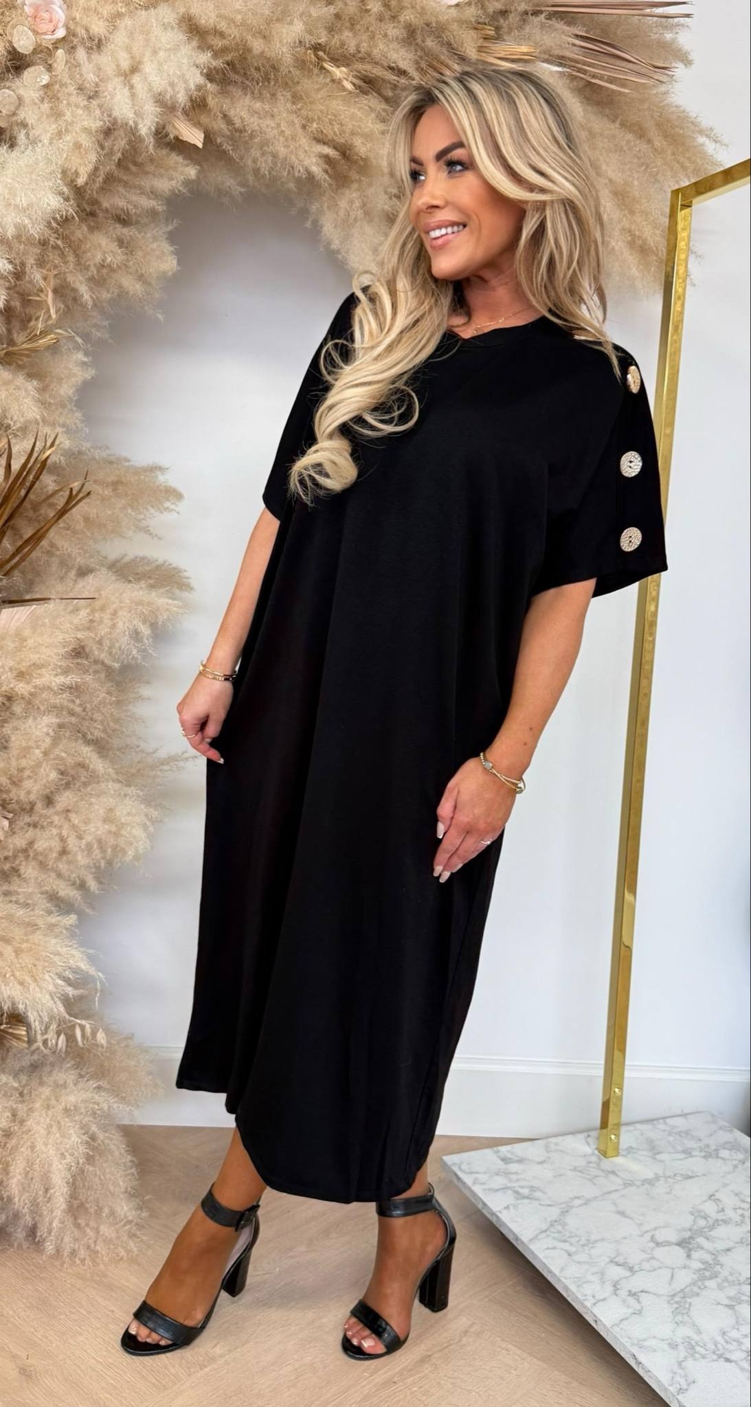 MIUCO BUTTON BELT DRESS BLACK