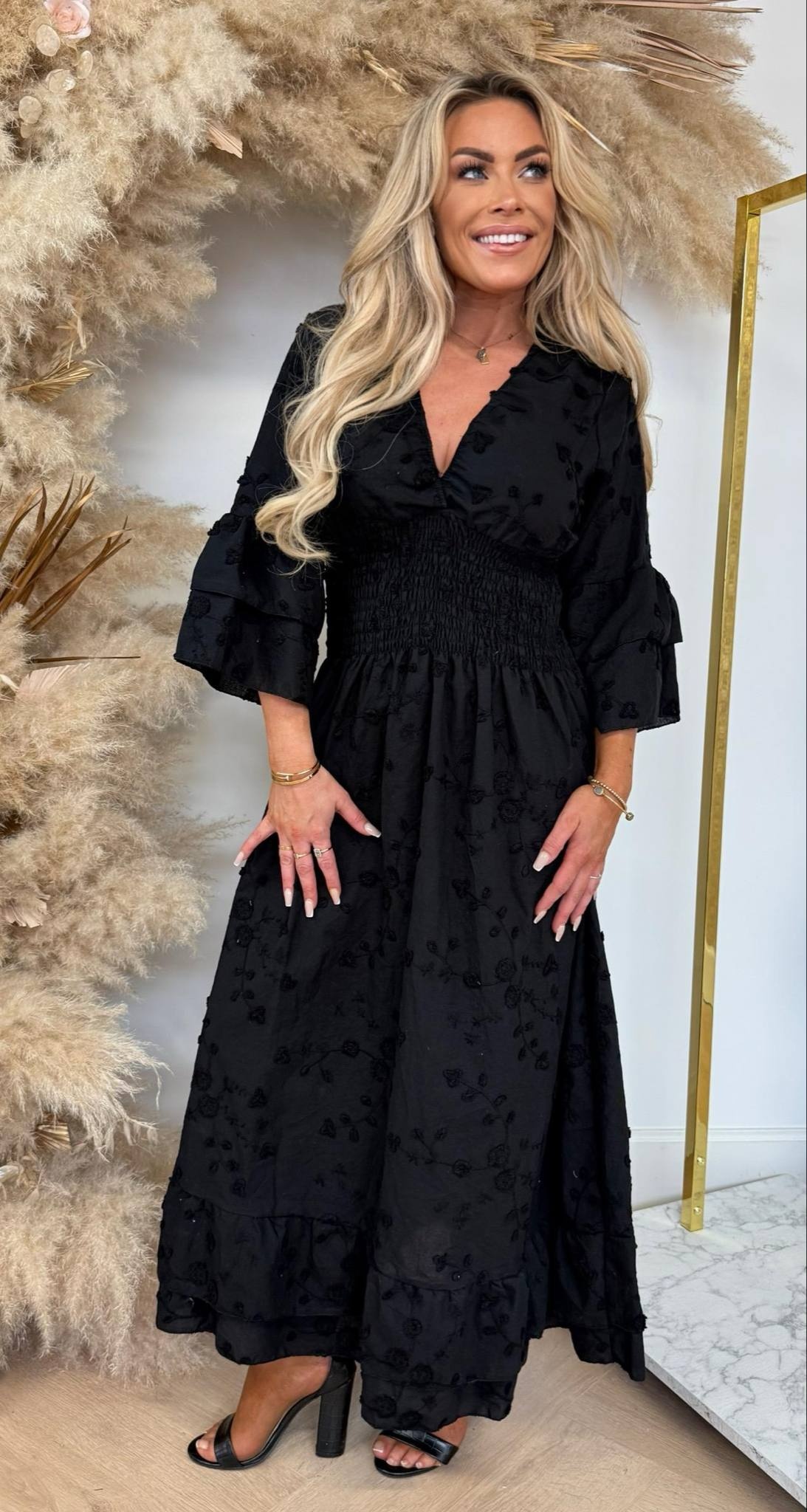BRODERIE BOORDY DRESS BLACK