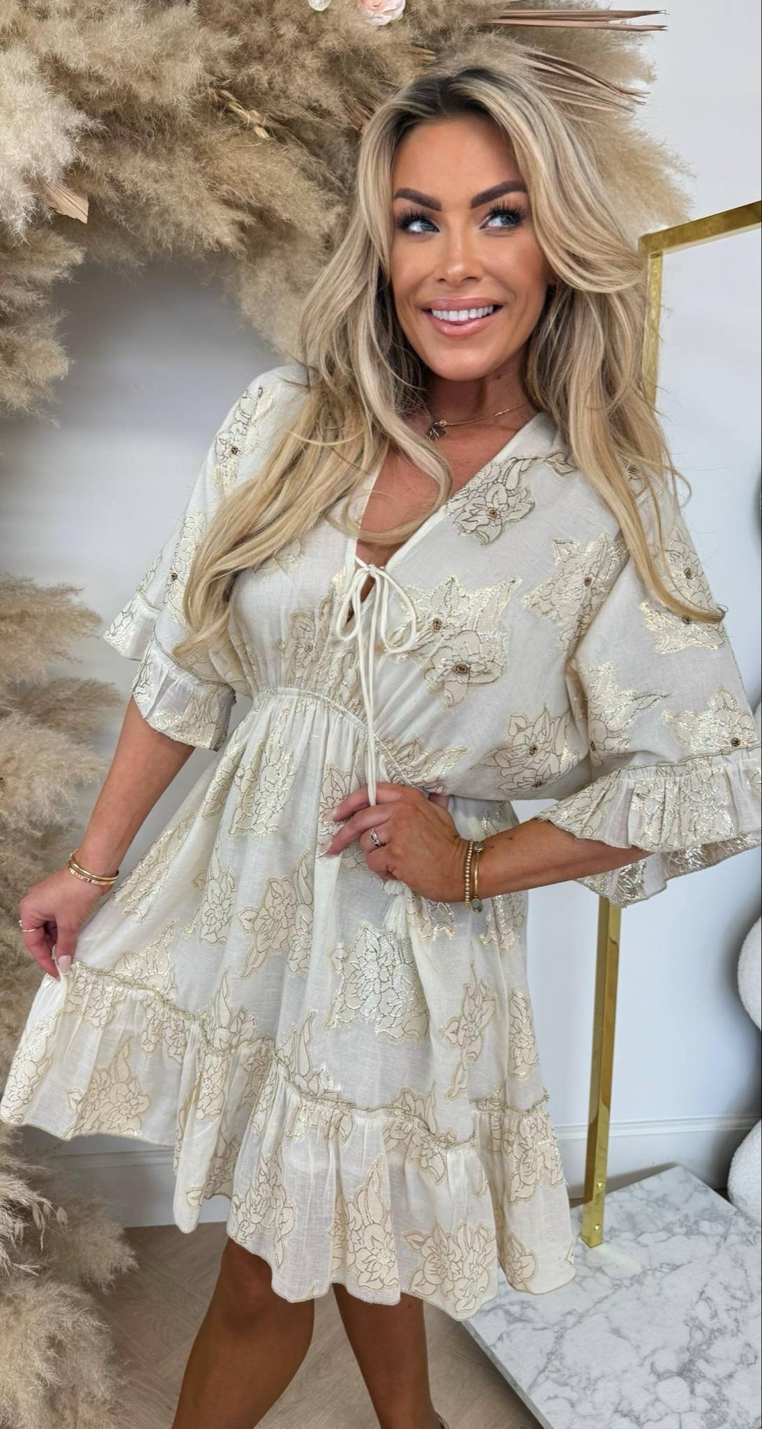 ANISA FLOWER SHINE DRESS 25141 LIGHTBEIGE