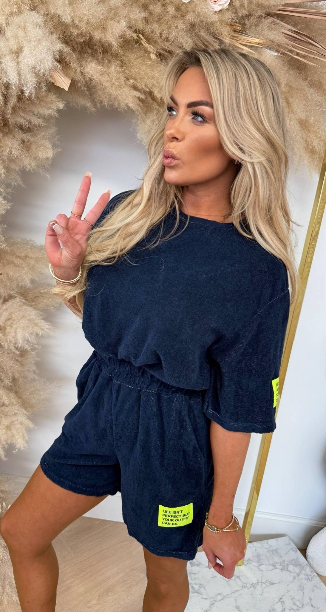 BESTSELLER BADSTOF SET NAVY/LIME